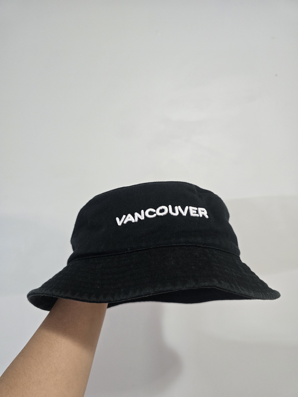 Vancouver Embroidered Black Bucket Hat